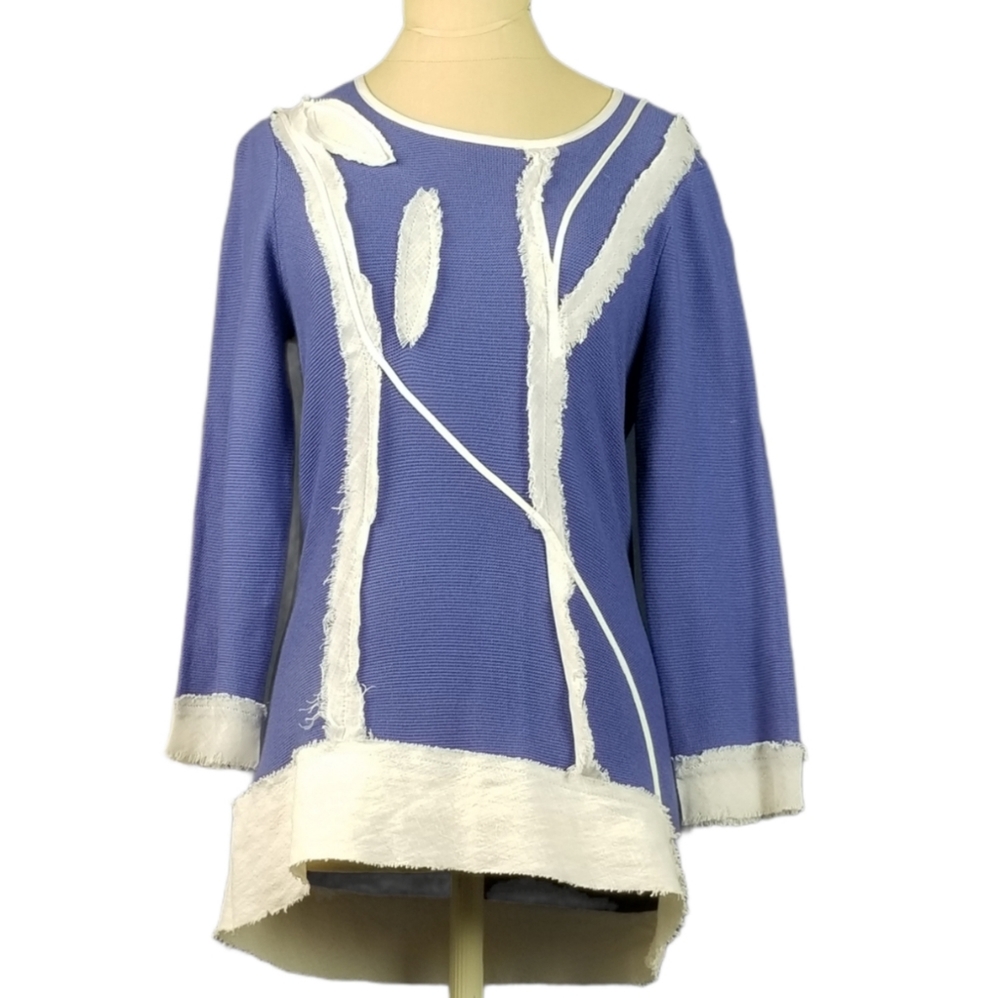Ten-Oh-8 Women Periwinkle/White Knit Tunic Pullove
